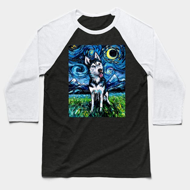 Happy Husky Night Baseball T-Shirt by sagittariusgallery